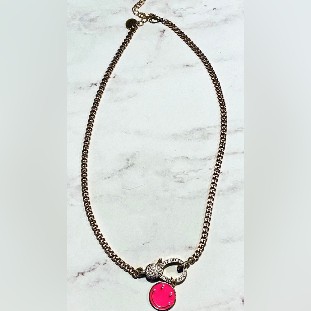 Happy Face Cuban Clasp Platinum Necklace by Lauren Kenzie
